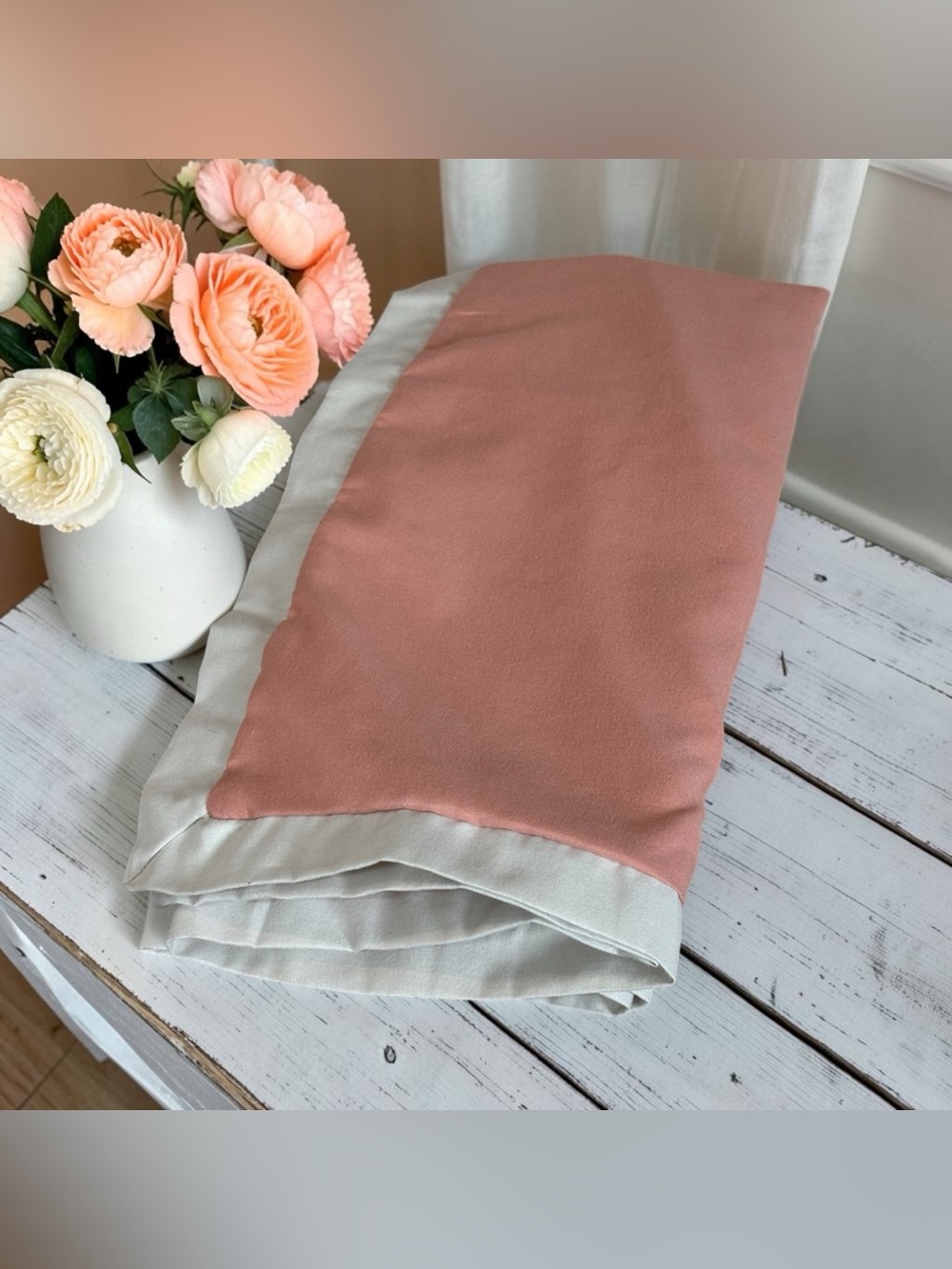 JC Penny Home Solid Coral Peach Center Pillow Sham Duel Tone Beige Border Trim